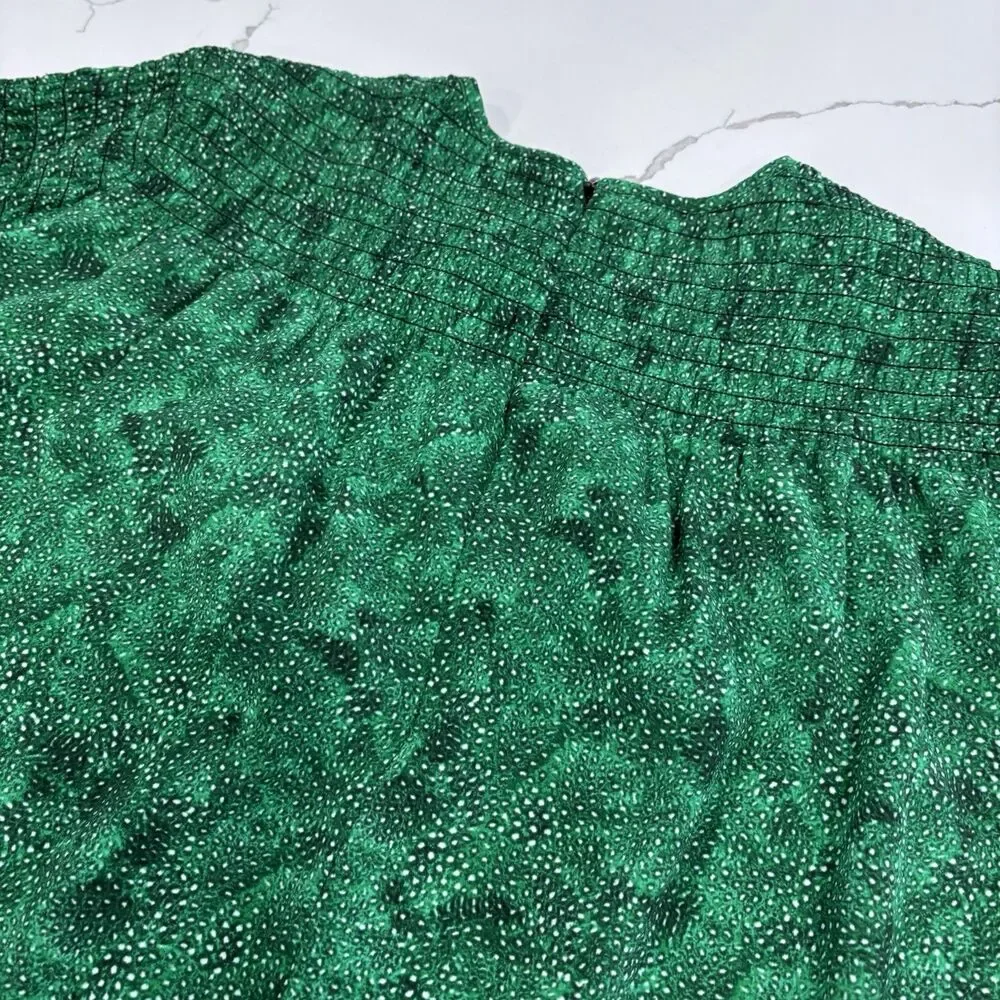 Michael Kors Blouse Womens Size Medium Smocked Peasant Green Shirt Flowy - Picture 6 of 9